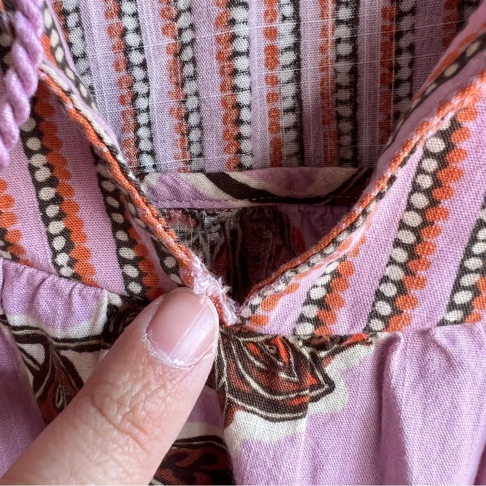 Knox Rose Pink Floral Striped Short Sleeve Boho Peasant Shift Dress Size M - Picture 8 of 8